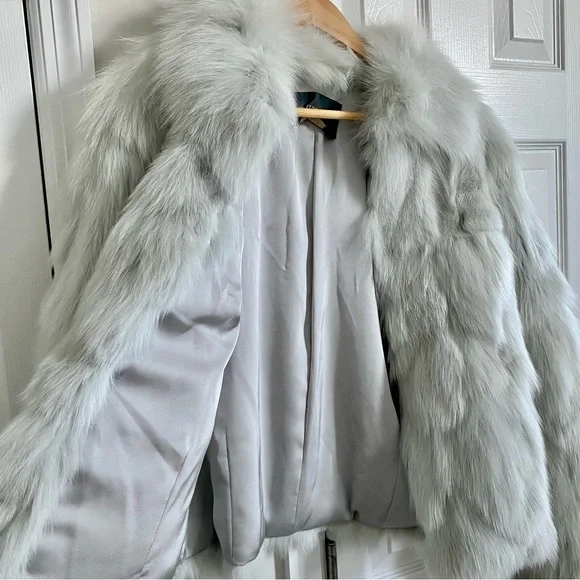 Real Fox Fur Coat in Light Mint